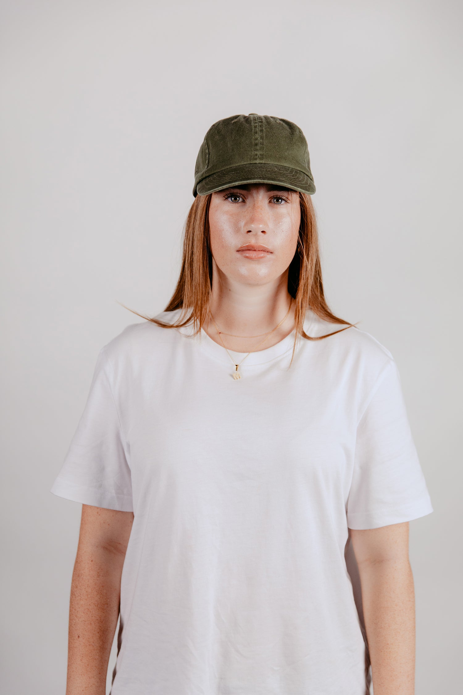 6 Panel Cap Olive with Leather Back Fastening & Buckle