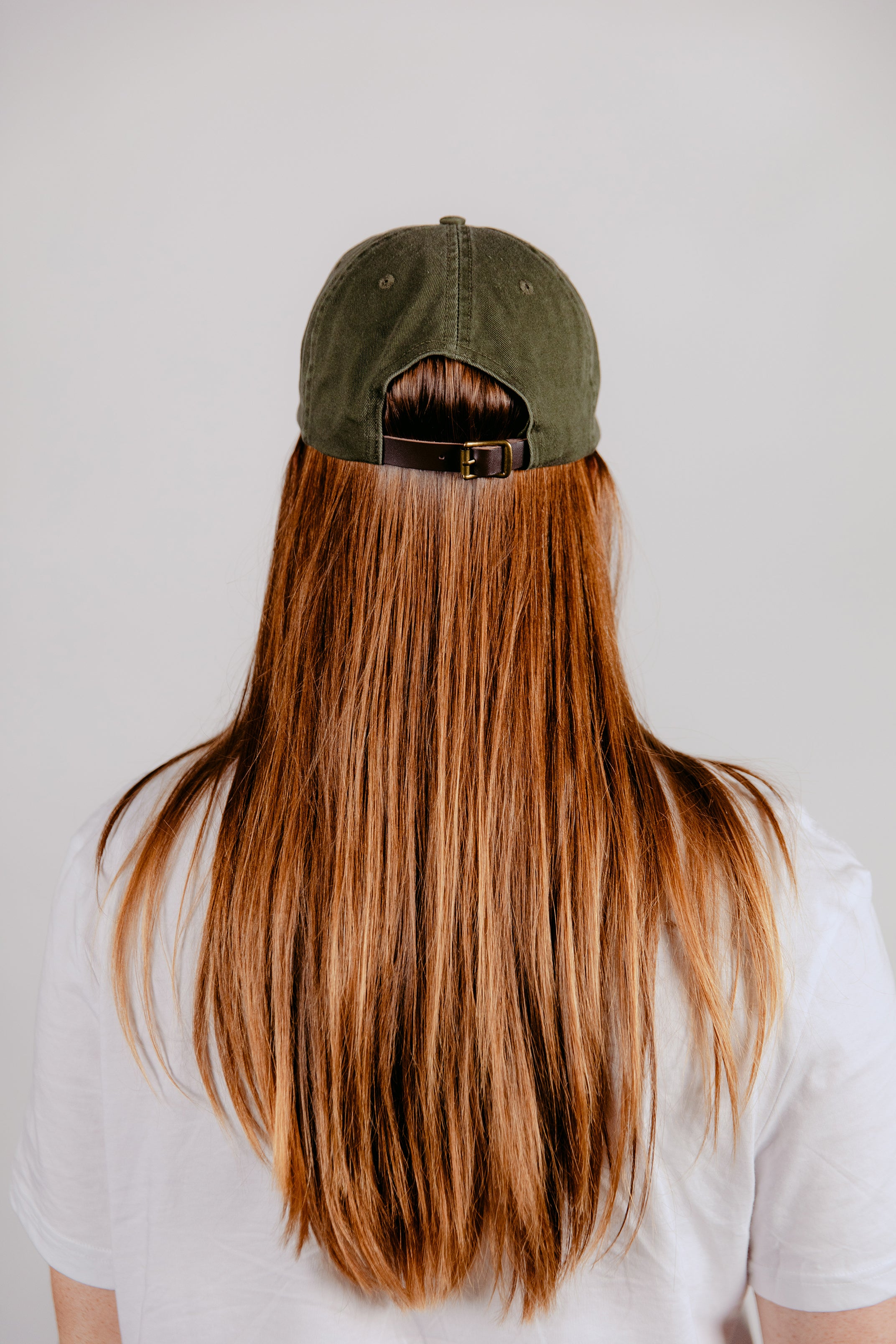 6 Panel Cap Olive with Leather Back Fastening & Buckle