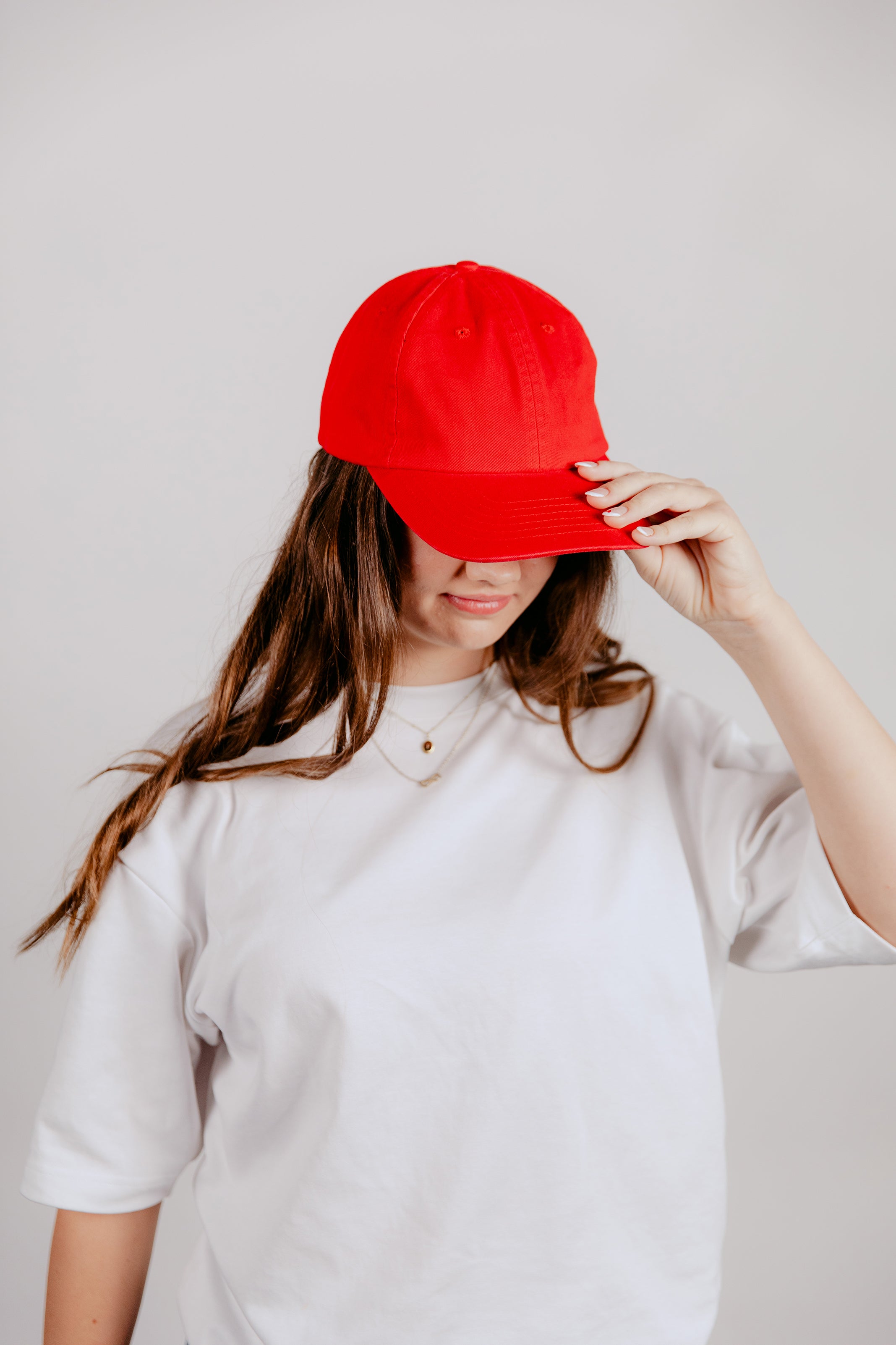 6 Panel Cap Red with Leather Back Fastening & Buckle