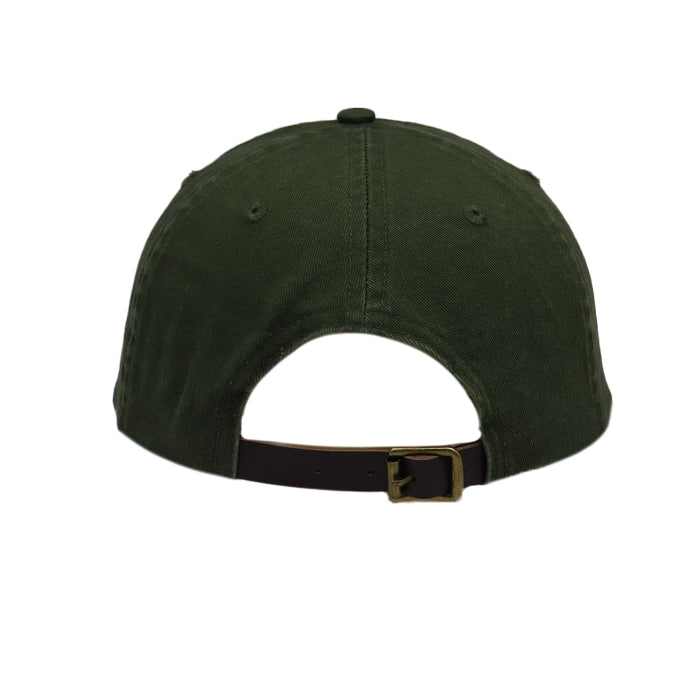 6 Panel Cap Olive with Leather Back Fastening &amp; Buckle