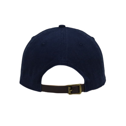 6 Panel Cap Navy with Leather Back Fastening &amp; Buckle
