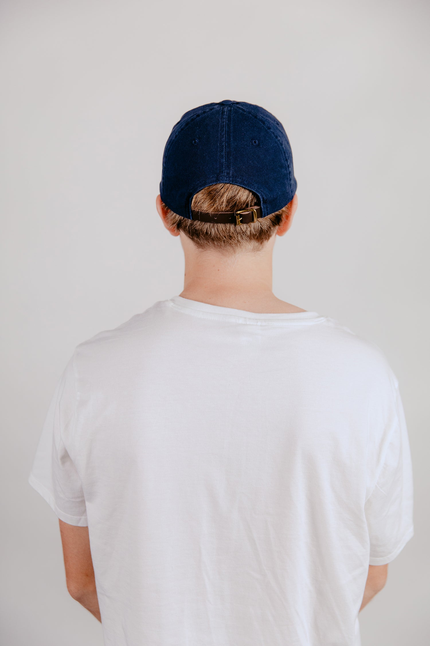 6 Panel Cap Navy with Leather Back Fastening &amp; Buckle